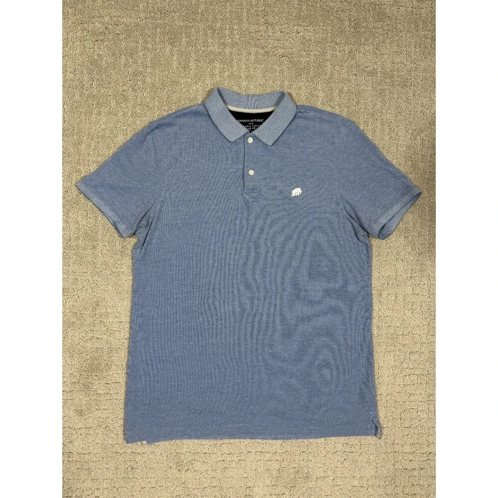 Banana Republic Organic Cotton Pique Polo Shirt Men's Large Blue Short Sleeve